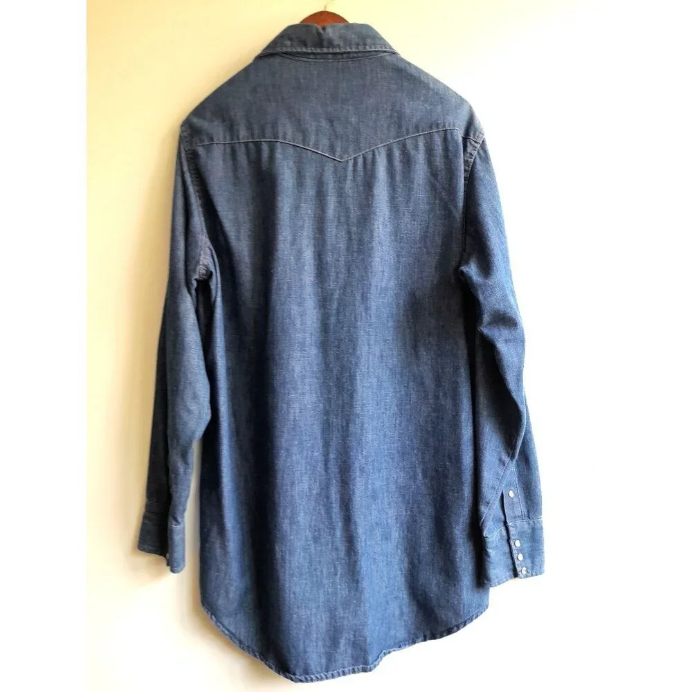 Vtg 70s 80s Sears Mens Western Wear Cowboy Trucker Pearl Snap XLT Denim Shirt